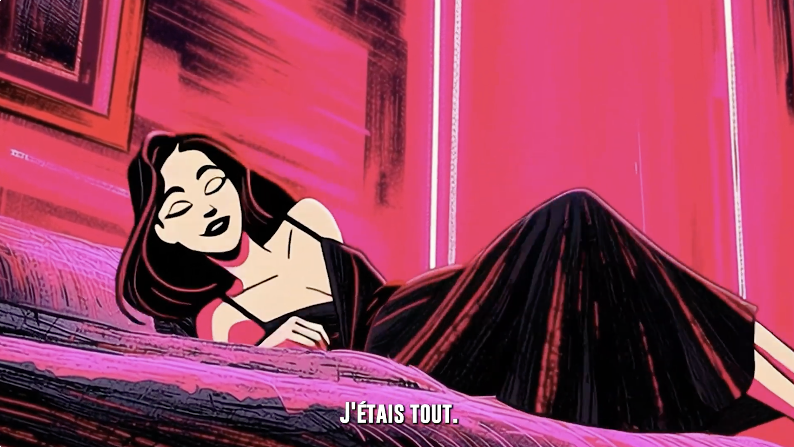Une femme allongée sur un lit. Texte : J'étais tout