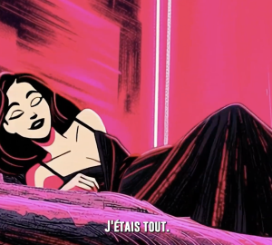 Une femme allongée sur un lit. Texte : J'étais tout